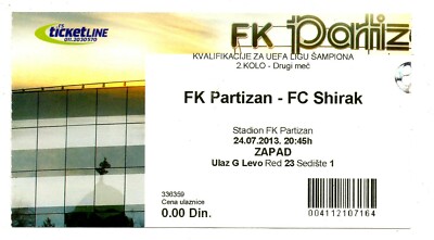 Ticket EC Partizan Belgrade v FC Shirak Gyumri 24.07.2013