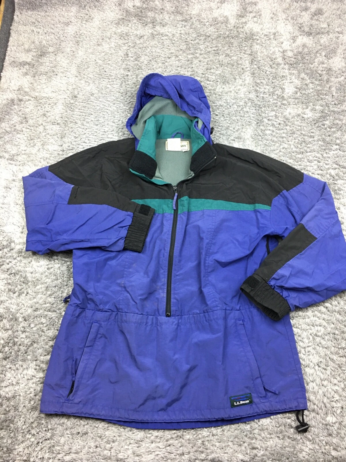 LL Bean Anorak Jacket Unisex Size Large Purple Nylon Windbreaker Hood T058