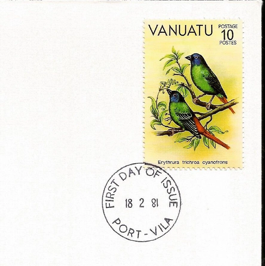 Exotic Birds Blue Faced Parrot Finch Vanuatu Pazifik Ersttagsbrief Vogel FDC - Bild 3 von 3