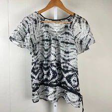 Velvet Graham & Spencer Silk Top Blouse Shirt Womens Medium Gray Tie Dye Print