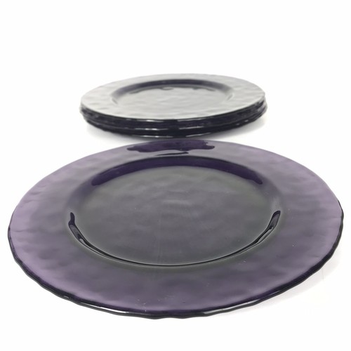 4 x Bormiolo Rocco Palatina Amethyst Purple Hammered Glass Salad Plates