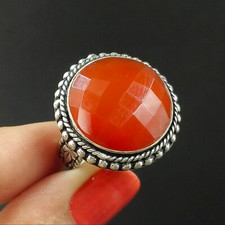 Natural Faceted Carnelian Gemstone 925 Sterling Silver Ring Size-9 US