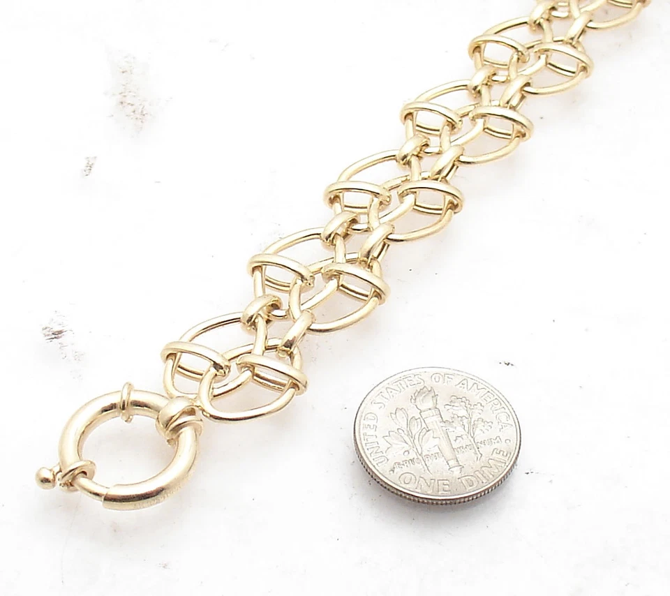 Brazalete Technibond Doble Fila Eslabones Geométricos Chapado en Oro Amarillo 14K Plata Foto 4 de 4