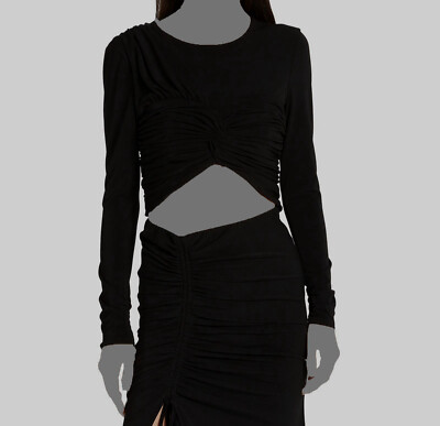 $265 Cinq A Sept Women's Black Alexa Ruched Front Long Sleeve Crop Top Size M