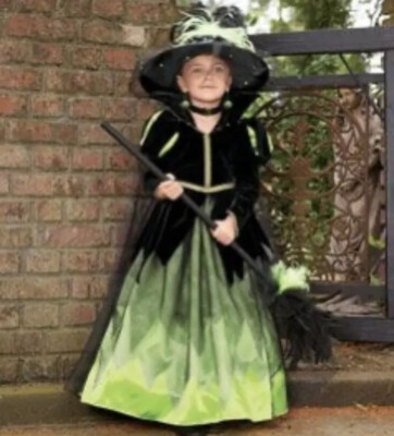 Wishcraft witch costume, hat, choker and broom size 4