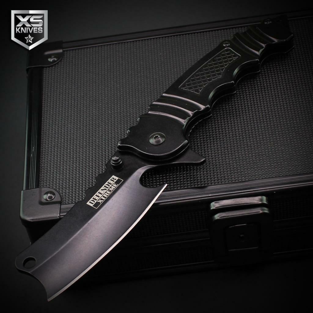 BLACK Spring Open Assisted WICKED CLEAVER Folding Pocket Razor Knife EDC 8.5"