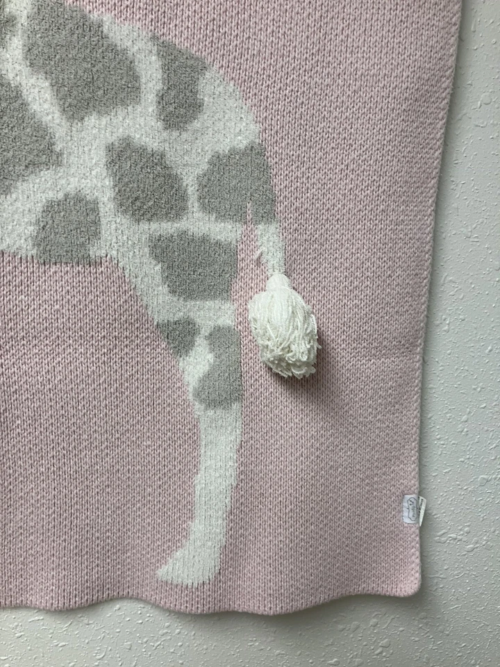 HTF Mud Pie Giraffe Chenille Baby Blanket Tassel Tail Pink /Gray 29 X 29 - Image 3 of 4