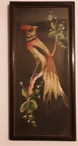 Vint. Mexican folk art feather crafted birds  Framed set of three. 18" X 9.5", - Picture 1 of 5