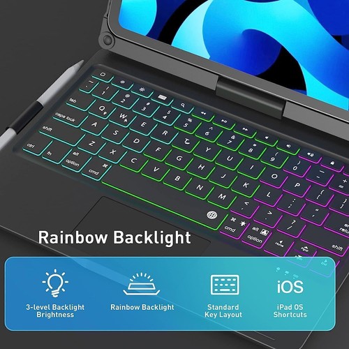 For iPad 7/8/9/10/11th Gen Air Pro 11" Touchpad Keyboard Case with 360° Rotation - Picture 20 of 39