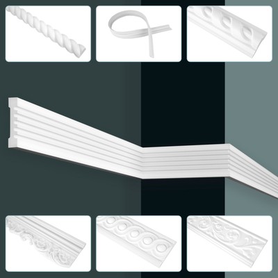 GRAND DECOR 2m Stuckleisten Wandleisten weiß Wand flach PU Hartschaum & Flexibel