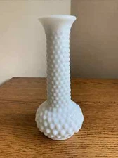 Mid Century Mod E.O. BRODY 7-1/2" HOBNAIL White Milk Glass Vase; Excellent