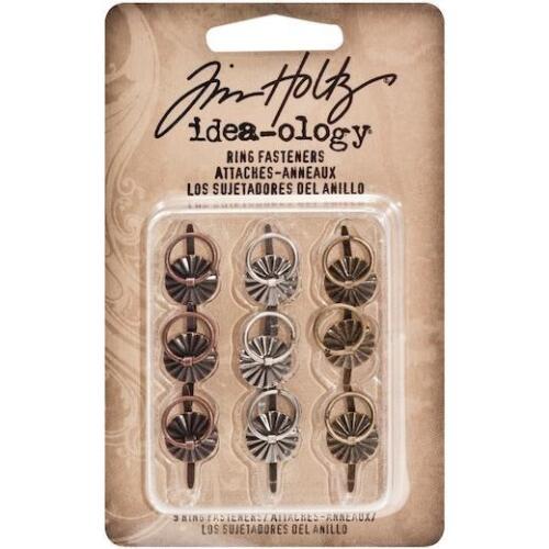 Tim Holtz Idea-ology Ring Fasteners - 9pcs Nickel, Brass & Copper TH93060 - Picture 2 of 2