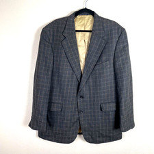 Lands' End Mens 44R Gray Windowpane 100 Lambswool Blazer Sport Coat Jacket