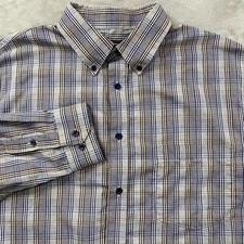 F/X Fusion Tartan Shirt Men's Size XL Long Sleeve Button Down Blue Brown Check