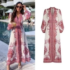 NWOT $895 Zimmermann Bells Paisley Long Red Linen Shirt Maxi Midi Long Dress AU0