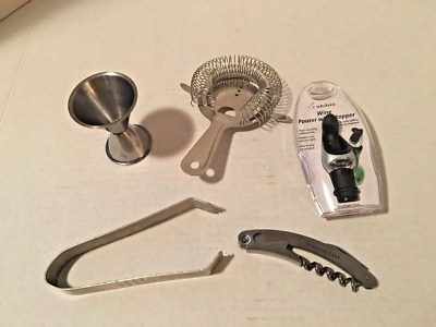 Piece Bar Utensils Corkscrew,Drink Strainer,Ice Cube Tongs,Wine