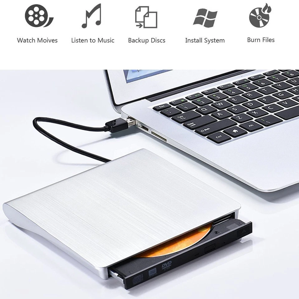 Externes DVD/CD Laufwerk für Laptop Tragbar USB 3.0 DVD-RW Mac Notebook PC Weiß - Bild 2 von 4