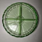 Vintage Green Vaseline Depression Glass 7” Candy Relish Dish 4 Divided Sections