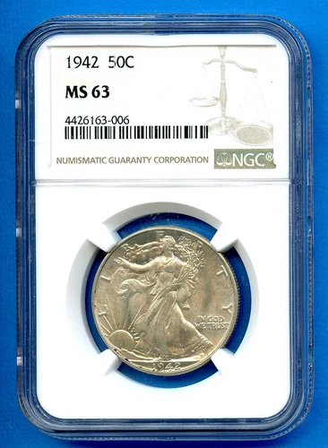 1942 P NGC MS63 Walking Liberty Silver Half Dollar 50c US Mint Coin 1943-P MS-63