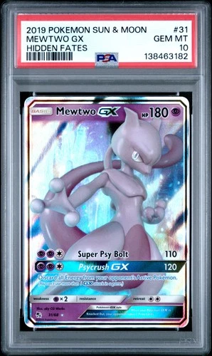 2019 POKEMON SUN & MOON HIDDEN FATES #31 MEWTWO GX PSA 10