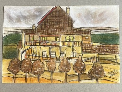 EGON SCHIELE  drawing and painting on old paper signed stamped vintage