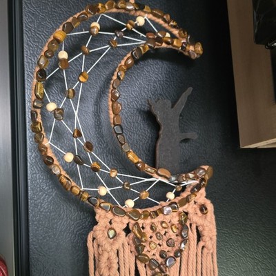 Handmade Beaded Crescent Moon Dreamcatcher Wall Hanging Macrame Tassels