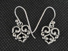 Estate Artisan Intricate Open-Heart Design Dangle Earrings 925 Sterling Silver