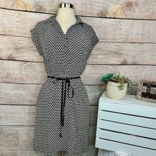 Ann Taylor LOFT Women's Floral V-Neck A-Line Dress Size 0 Black/Cream