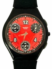 Swatch Watch REDRUM SUYB107 2002 Skin Chrono Rare Red Dial Swiss Made Quartz