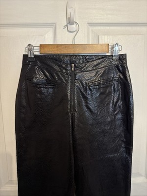 VTG Cache Y2K Black Leather Pants Snake Texture Size 4 Straight Leg Zipper Front