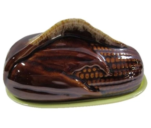 Shawnee Pottery Terrace Ceramics Corn on Cob Brown Drip Butter Dish #215 USA