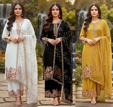 Fuax Georgette Pant Dupatta Set Indian Women's Ethnic Wear Salwar Kameez Suit