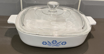 CorningWare Blue Cornflower P-7 Bratpfanne Schale 7 Zoll mit Glasdeckel