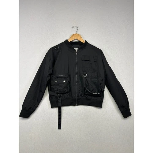 Techwear Utility Tactical rue21 Mens Small Black Multi-Pocket Bomber Jacket - product listing photo