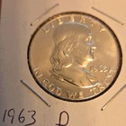 1963-D Denver Franklin Half Dollar 50C Business Strike Silver .900 KM#199