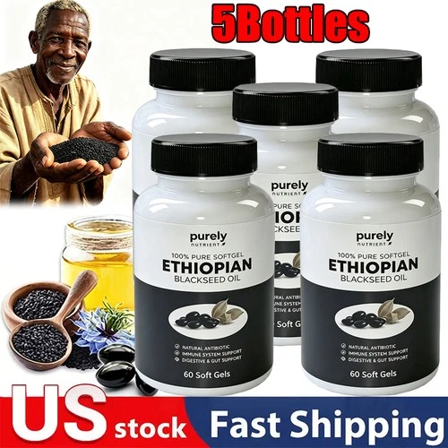 5PACK Purely Nutrient Ethiopian Black Seed Oil Capsules 60 Count