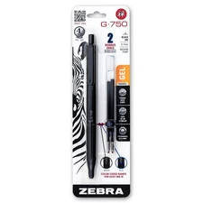 Zebra G750 Gel Retractable Pen 49811, Black Barrel, Black Ink, 0.7mm Medium