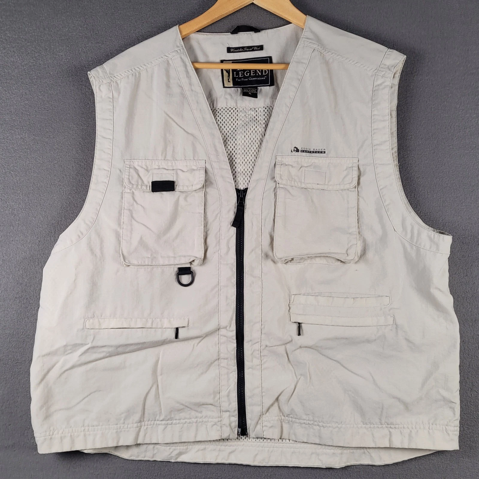 Vtg Eddie Bauer Fishing Photography Vest XL Wenatchee Travel Khaki Multi Pocket