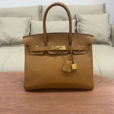 Auth Hermès Birkin 30 Handbag Gold Brown Lea...