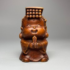 2.6'' China Boxwood Handmade Carved Guanyin Buddha Amulet Statue W726