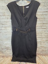 Jennifer Lopez (J.Lo) Little Black Dress Women Size 10 Belted Jersey V-Neck Knee