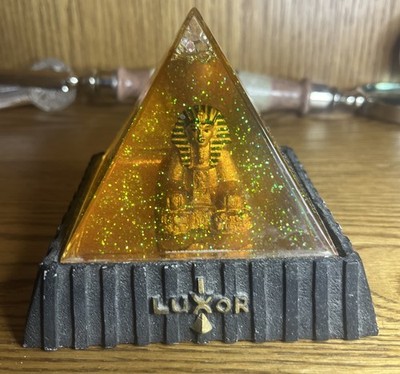 Luxor Sphinx in Pyramid Snow Globe; Vintage Gold & Black Paper Weight; Vegas