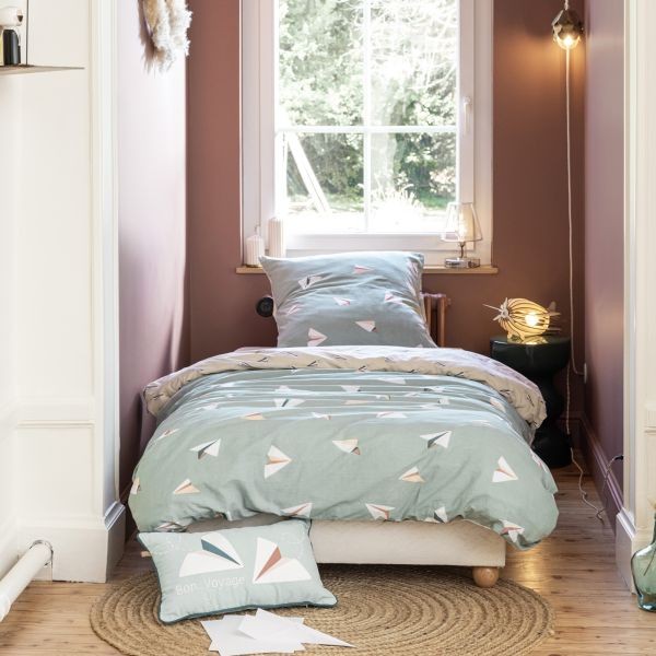 Parure de lit 200x200 cm en coton motif Petits Papiers blanc et gris