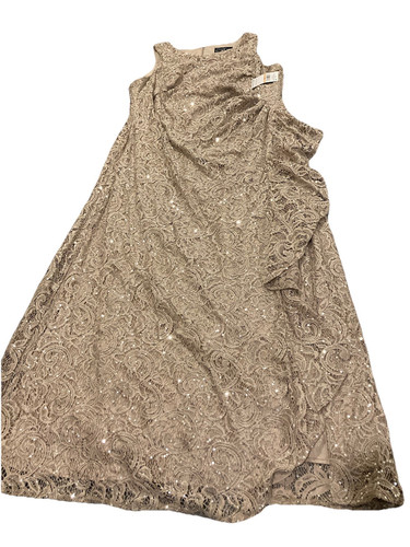 NWT Size 24W Alex Evenings Women's Sequin Lace Draped Long Dress Gown Beige