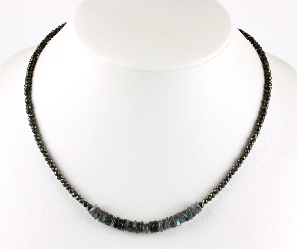 Pirita Cadena Con Labradorita de Piedras Preciosas Facetada Collar Regalo 46CM - Imagen 2 de 2