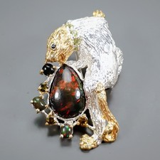 Super Top AAA+ 5 ct+ Natural Black Opal Brooch 925 Sterling Silver  /NB31628