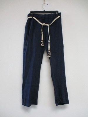 Puro Lino Made in Italy Blue Linen Straight Leg Elastic Drawstring Waist  Medium