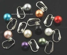 1 Pair Silvertone U Clip On Faux Pearl Round Stud Earrings for Non-Pierced Ears