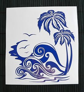 Adesivo Spiaggia Palma palm albero paesaggio murale wall sticker sea mare sole