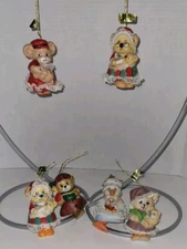Jasco Caring Critters Chimers Christmas Porcelain Ornament Collection Of 6 Bear+